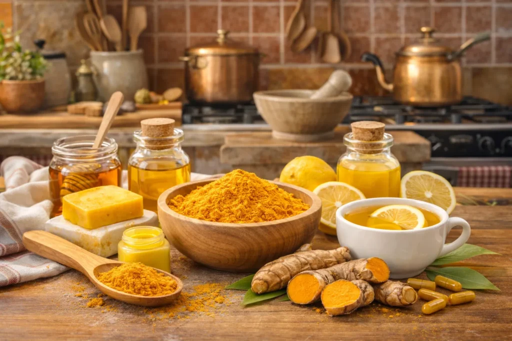زردچوبه و مشتقات آن در یک آشپزخانه سنتی