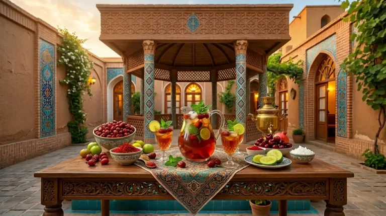 شربت عناب درون پارچ در خانه ای قدیمی و سنتی